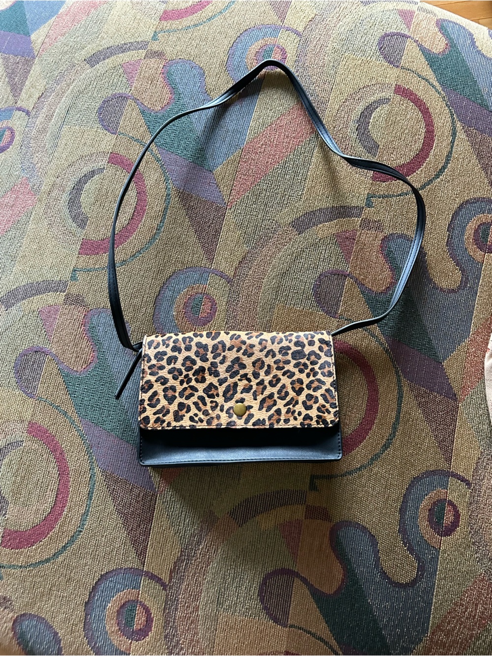 J. Crew Leopard Print Crossbody/Clutch  with Black Trim